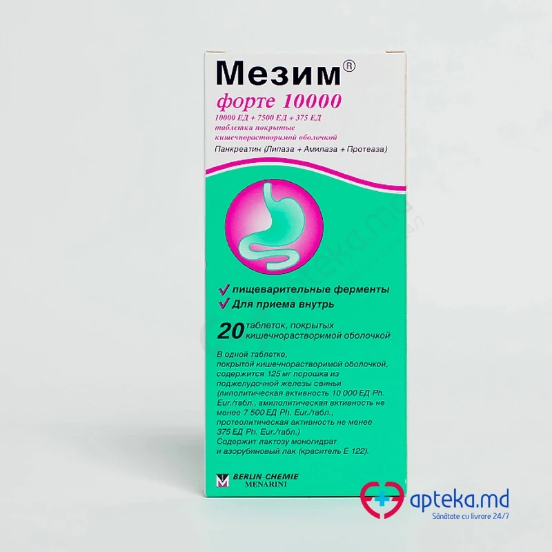 Mezym forte 10000 10000 UI/7500 UI/375 UI comprimate gastrorezistente