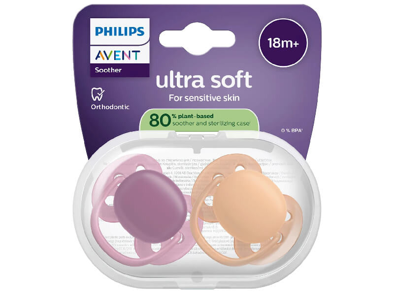 Philips Avent Ultra Soft Suzeta din silicon18m+ mov-portocaliu2 buc S