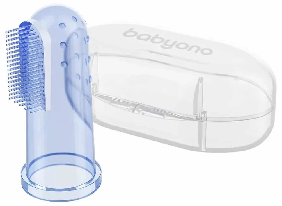 Degetar din silicon pentru dinti si gingii BabyOno Albastru cu cutie