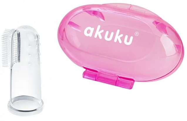 Perie dinti din silicon pe deget Akuku Pink