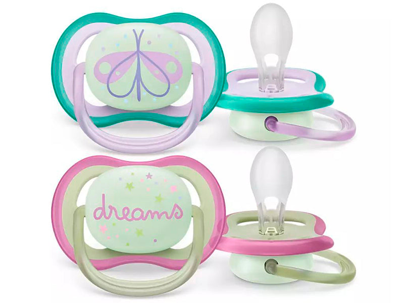 Philips Avent Ultra Air Night Suzete din silicon 0-6m 2 buc verde-roz