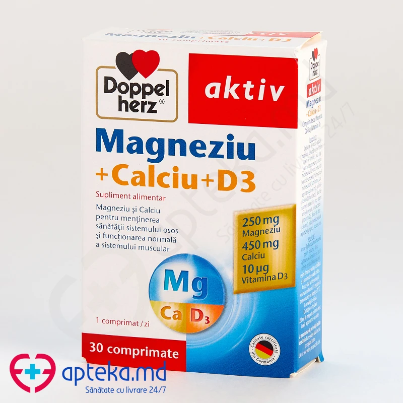 Supliment alimentar Doppelherz Aktiv Magneziu + Calciu, 30 comprimate