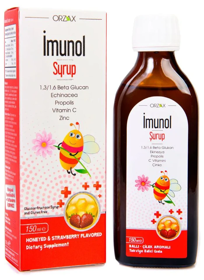 Bioslo Pharma Sirop Orzax Imunol (echinacee+propolis+vit C+betaglucan+Zn), 150 ml