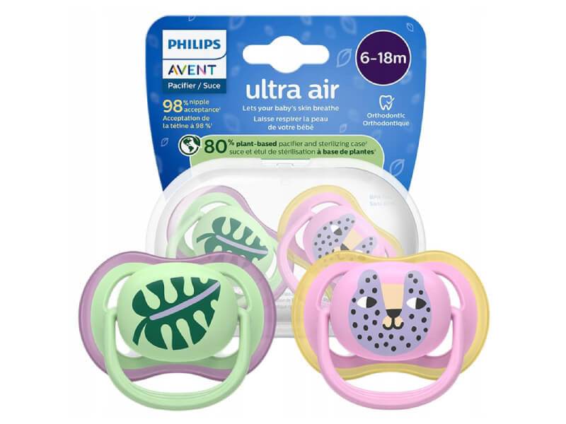 Philips Avent Ultra Air Suzete din silicon 6-18m 2 buc pisica-frunza