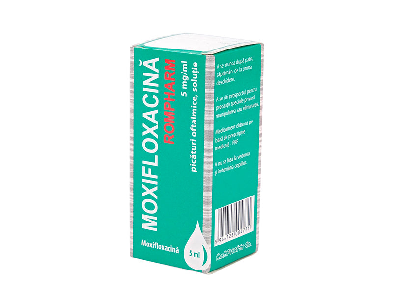Moxifloxacină Rompharm 5 mg/ml / 5 ml picături oftalmice, soluţie