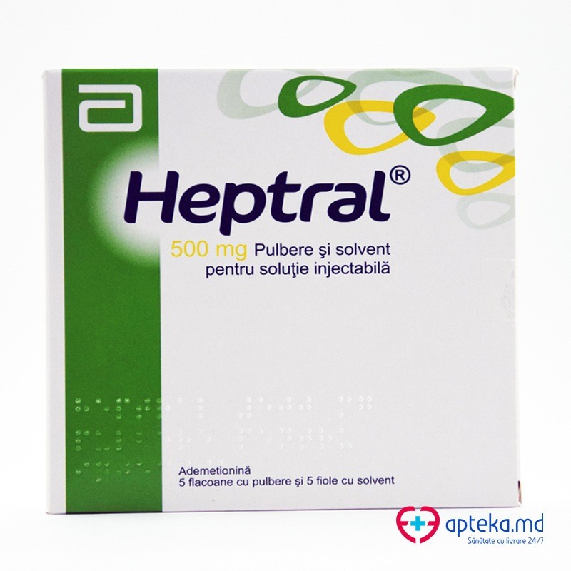 Heptral 500 mg / 5 ml pulbere şi solvent pentru soluţie injectabilă
