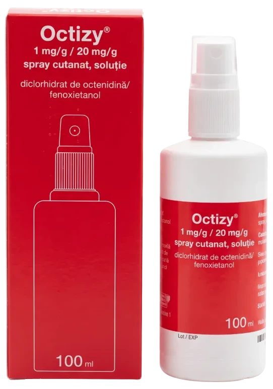 Octizy 1 mg/20 mg/g / 100 ml spray cutanat, soluţie