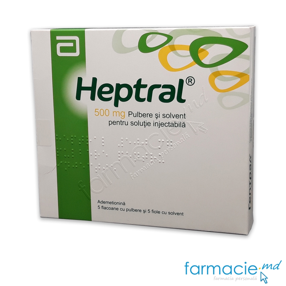 Heptral 500 mg / 5 ml pulbere şi solvent pentru soluţie injectabilă