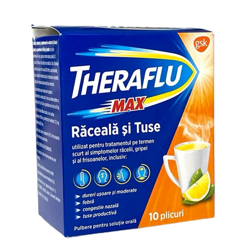 Theraflu Max Răceală și Tuse 1000 mg/12,2 mg/200 mg pulbere pentru soluție orală 1000 mg/12,2 mg/200 mg / 5,16 g pulbere pentru soluţie orală