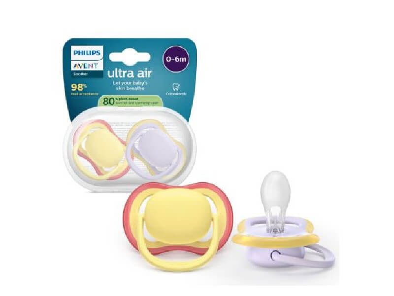 Philips Avent Ultra Air Suzete din silicon 0-6m 2 buc mov galben SCF0