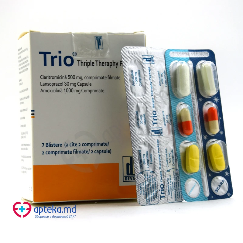 Trio Thriple Therapy Package 500 mg/30 mg/1000 mg comprimate filmate; capsule; comprimate