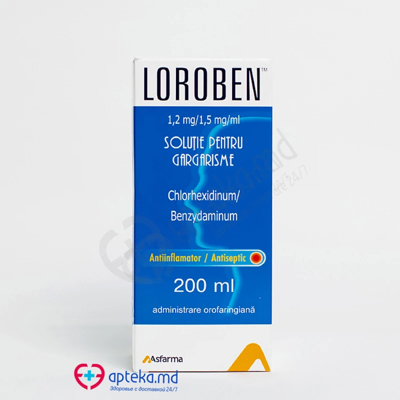 Loroben 1,2 mg/1,5 mg/ml / 200 ml soluţie pentru gargarisme