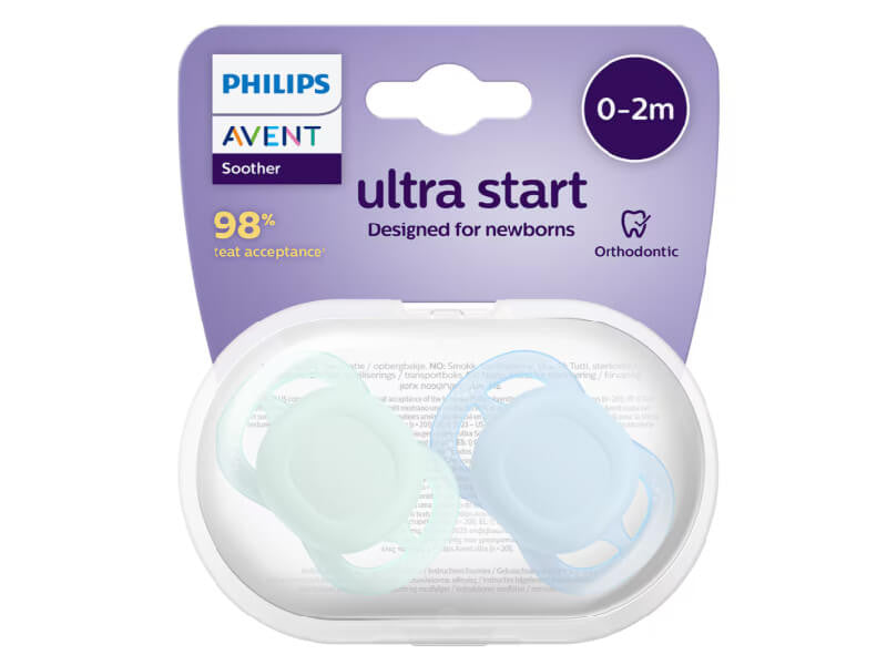 Philips Avent Ultra Start Suzete din silicon 0-2m 2 buc albastru-verd