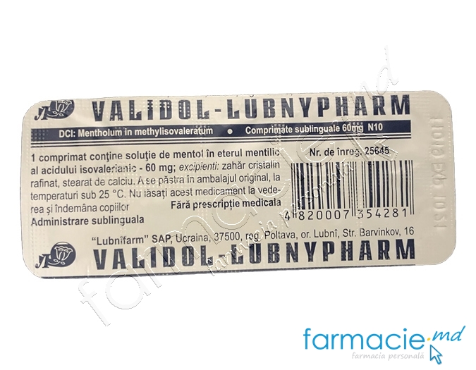 Validol 60 mg comprimate sublinguale
