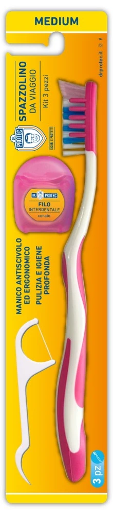 Dr. Protec Travel Set: periuță + ață dentară + scobitoare interdentară