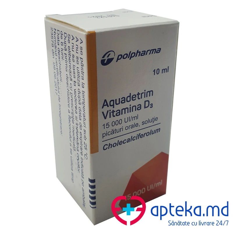 Aquadetrim Vitamina D3 15000 UI/ml / 10 ml picături orale, soluţie
