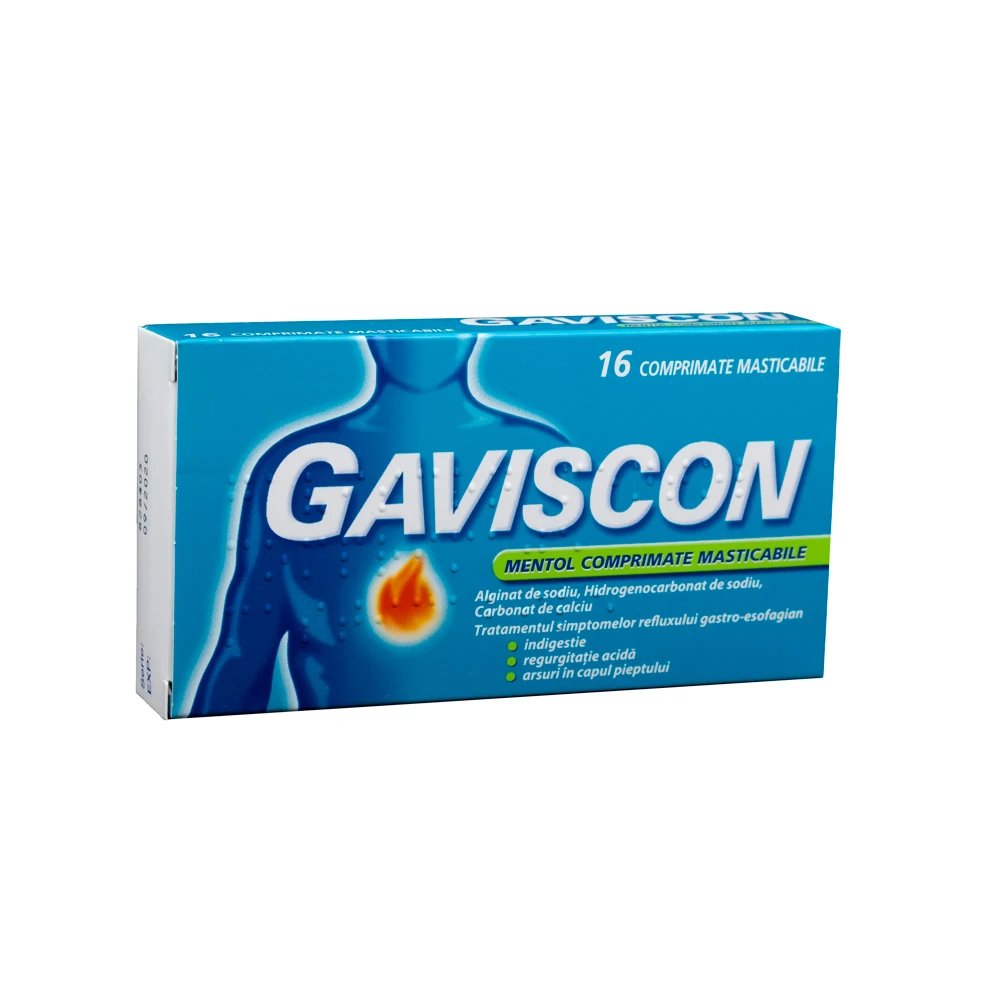 Gaviscon Mentol, comprimate masticabile 250 mg/133,5 mg/80 mg comprimate masticabile