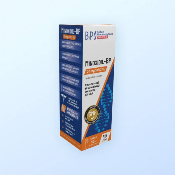 Minoxidil BP 2% spray soluție cutanată