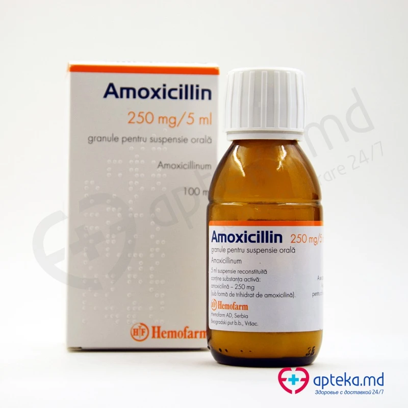 Amoxicillin 250 mg/5 ml / 100 ml granule pentru suspensie orală
