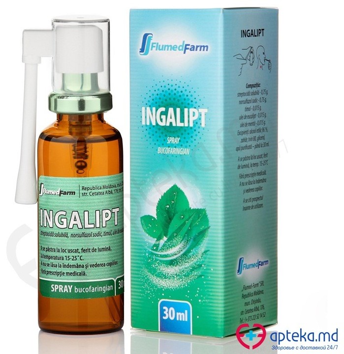 Ingalipt 0,025 g/0,025 g/ml / 30 ml spray bucofaringian, soluţie