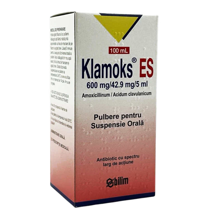 Klamoks ES 600 mg/42,9 mg/5 ml / 100 ml pulbere pentru suspensie orală