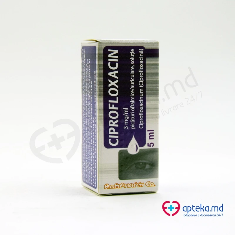 Ciprofloxacin 3 mg/ml / 5 ml picături oftalmice/auriculare, soluţie