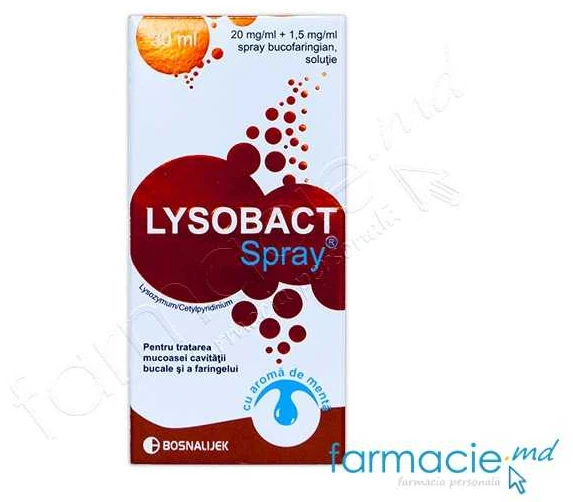 Lysobact DUO Spray cu aromă de mentă 20 mg/1,5 mg/ml / 30 ml spray bucofaringian