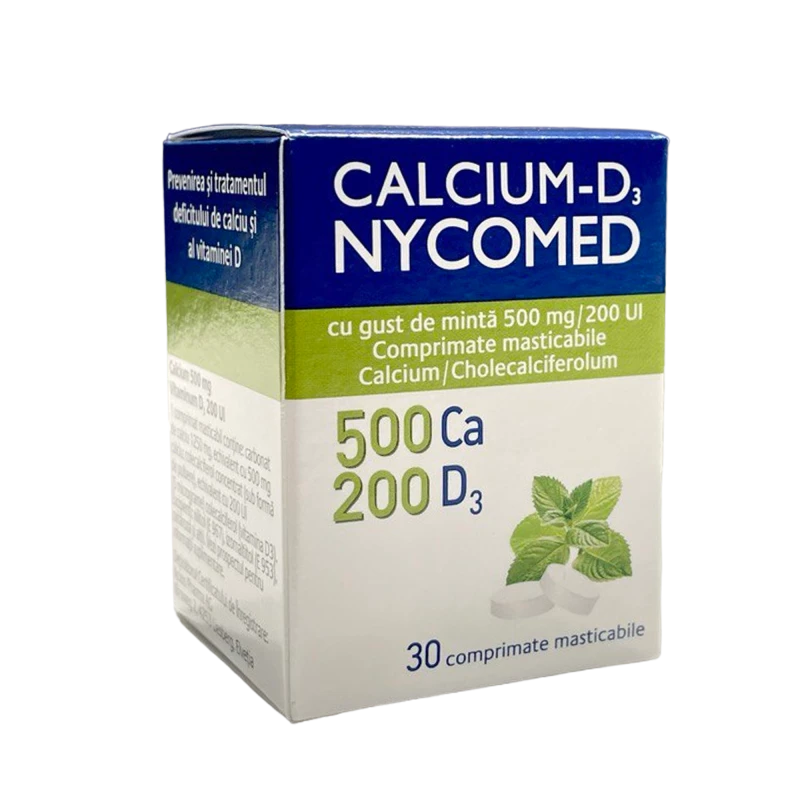Calcium-D3 Nycomed cu gust de mintă 500 mg/200 UI comprimate masticabile