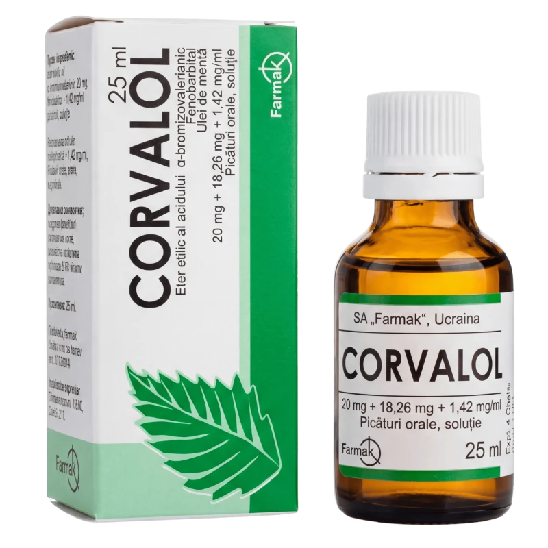 Corvalol 20 mg/18,26 mg/1,42 mg/ml / 25 ml picături orale, soluţie