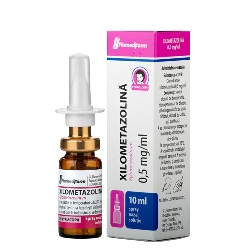 Xilometazolină 0,5 mg/ml / 10 ml spray nazal, soluţie