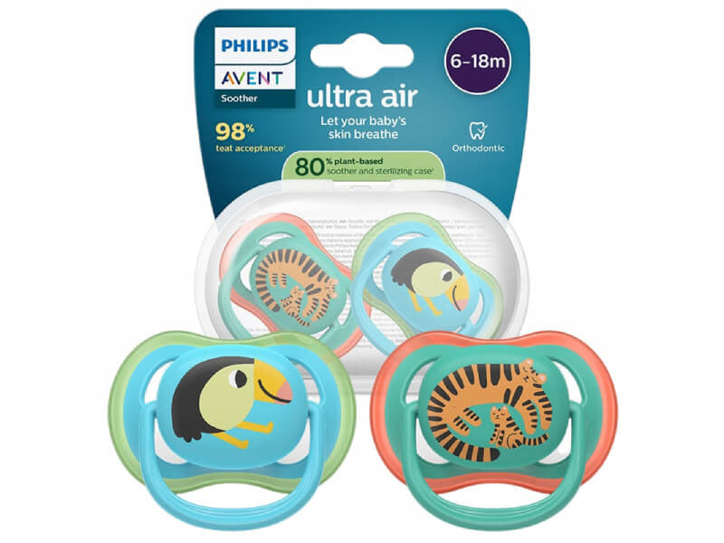 Philips Avent Ultra Air Suzete din silicon 6-18m 2 buc papagal-tigru