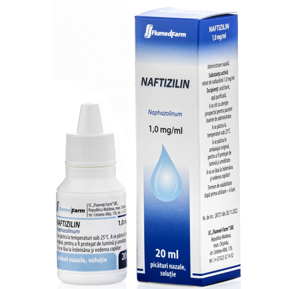 Naphazolin 1 mg/ml / 20 ml picături nazale, soluţie