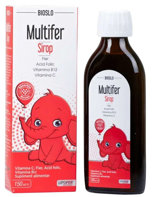 Bioslo Pharma Multifer sirop Bioslo (Fier + Acid Folic + Vit. B12 + Vit. C), 150 ml