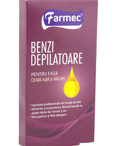 Farmec benzi depilatoare p/u fata ceara alba+argan 10 2 benzi 1 comp