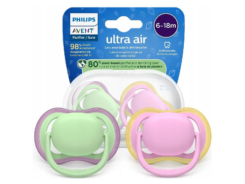 Philips Avent Ultra Air Suzete din silicon 6-18m 2 buc roz-verde SCF0