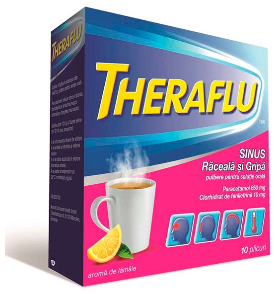 THERAFLU SINUS Răceală și Gripă 650 mg/10 mg pulbere pentru soluție orală 650 mg/10 mg / 14,875 g pulbere pentru soluţie orală