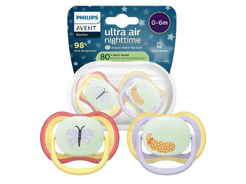 Philips Avent Ultra Air Nighttime Suzete din silicon 0-6m 2 buc flutu