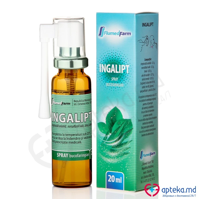 Ingalipt 0,025 g/0,025 g/ml / 20 ml spray bucofaringian, soluţie